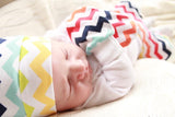 Newborn Rainbow Baby COMING HOME outfit Chevron knit beanie shirt pants mittens