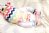 Newborn Rainbow Baby COMING HOME outfit Chevron knit beanie shirt pants mittens